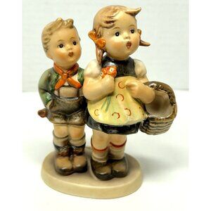 MJ Hummel Figurine To Market Boy Girl Basket Flowers Western Germany 1960 - 1972